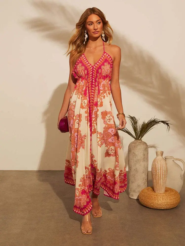 Luftiges & Stylisches Boho-Maxikleid mit Halterneck für Damen – Naya