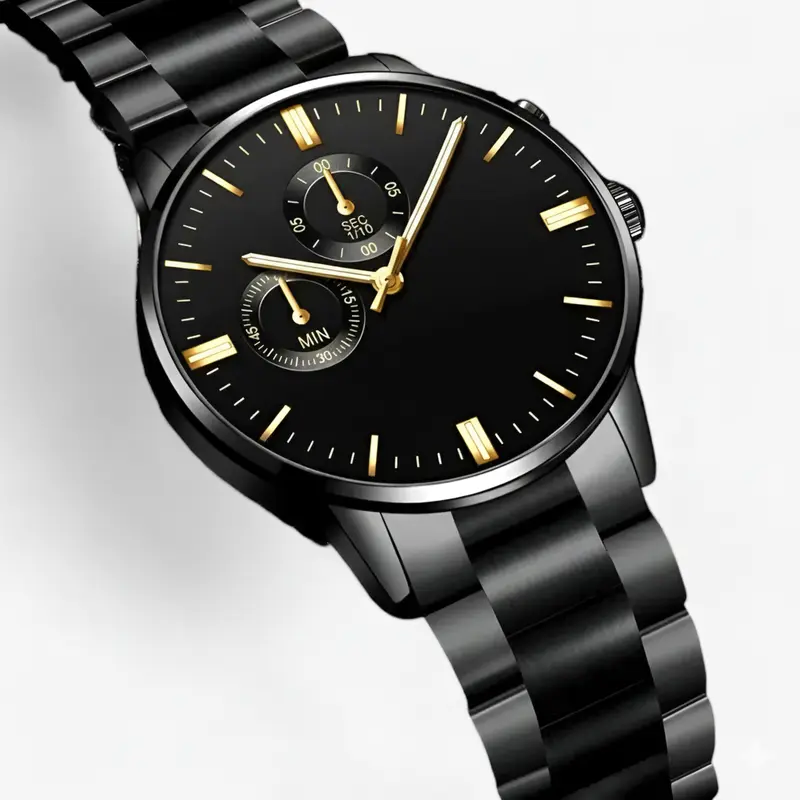 Luxe Schwarze Quarz-Armbanduhr für Herren - Caspian
