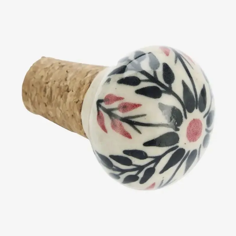 Madam stoltz hand-painted stoneware bottle stopper colored