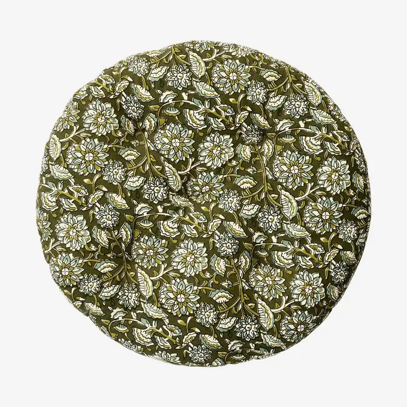 Madam stoltz round chair pad diameter 45cm green flower