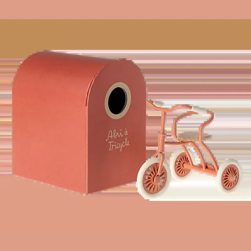 Maileg abri a tricycle mouse coral