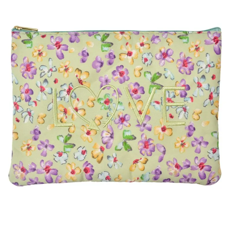 Make-up tas Bloemen groen 22x16cm