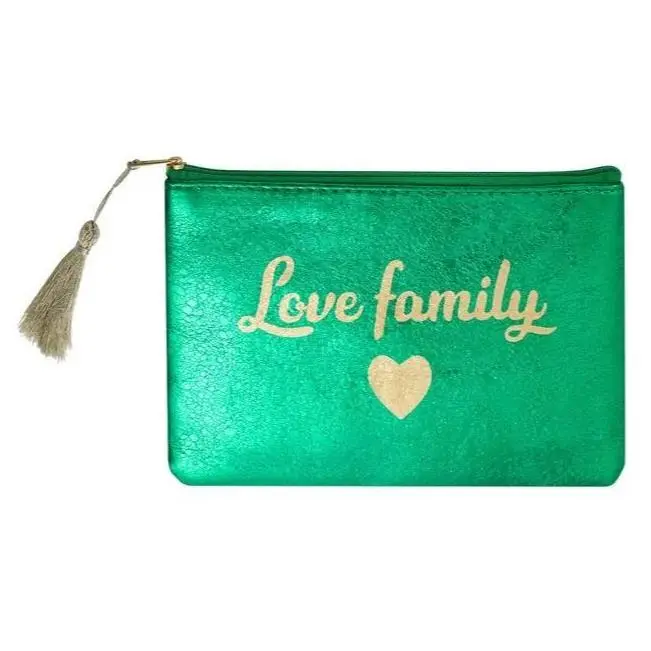 Make-up tas Metallic love family groen 21x15cm