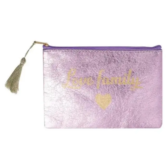 Make-up tas Metallic love family paars 21x15cm