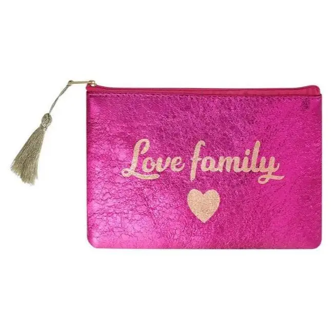 Make-up tas Metallic love family roze 21x15cm
