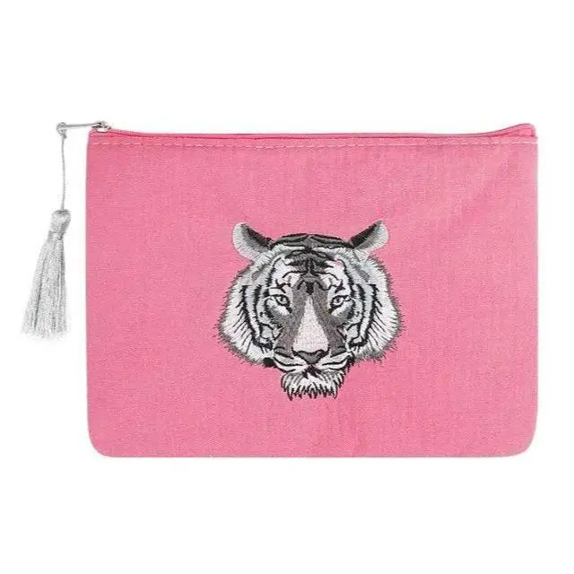 Make-up tas Tijgerhoofd roze 22x16cm
