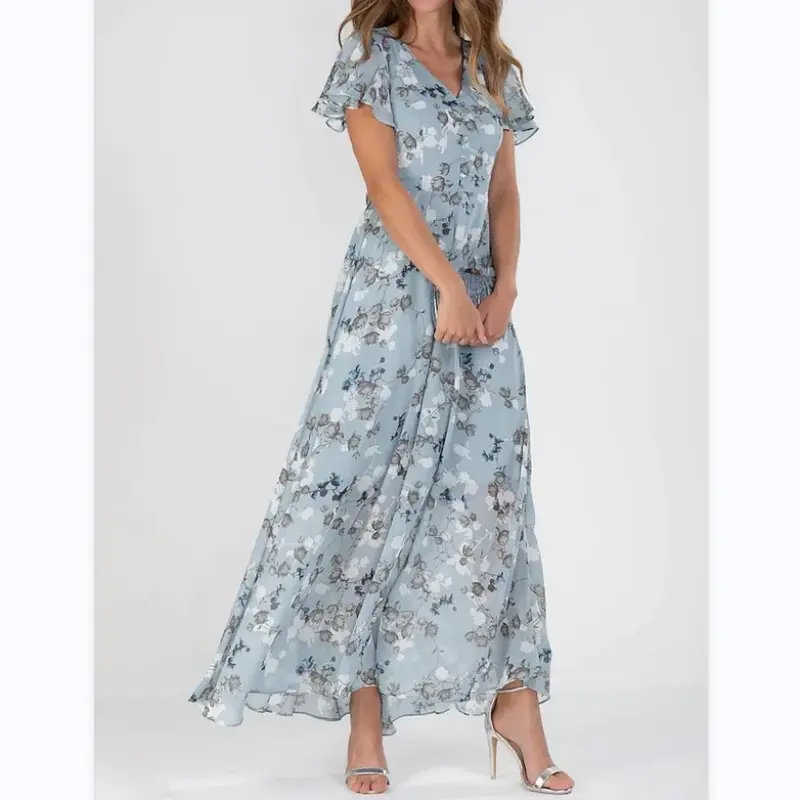 Maxi-Kleid mit herbstlichem Blumenmuster und Schmetterlingsärmeln - Herbst 2025 - Miranda