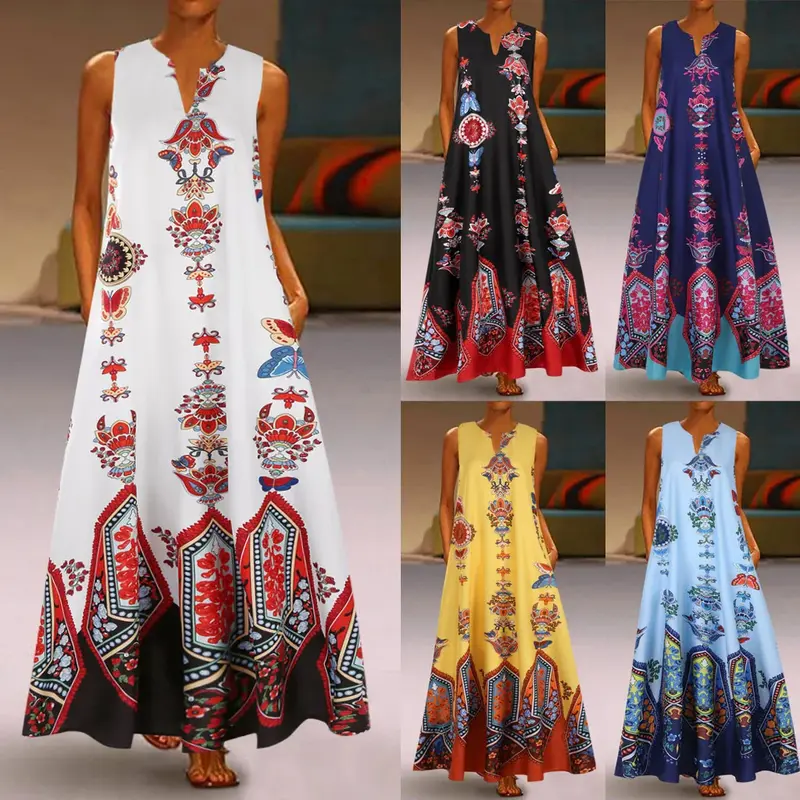 Maxi-Sommerkleid Vintage-Design mit Blumenmuster in Übergröße für Sommer 2025