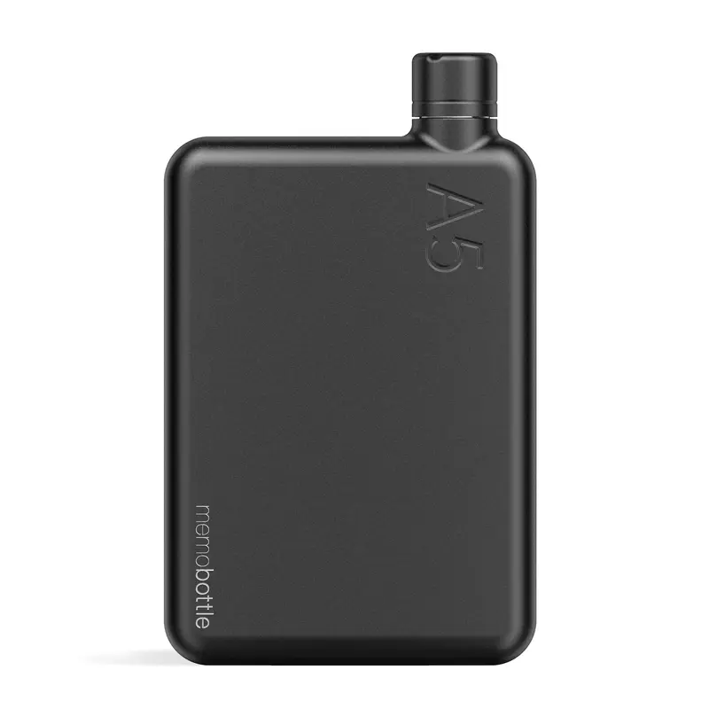 Memobottle A5 Stainless Steel Platte Waterfles RVS | 1050ml | Zwart