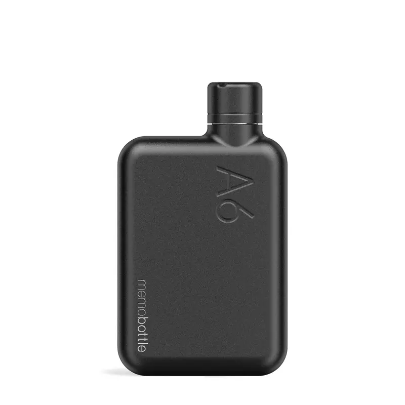Memobottle A6 Stainless Steel Platte Waterfles RVS | 500ml | Zwart