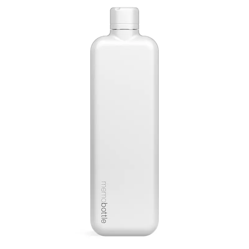 Memobottle Slim Stainless Steel Platte Waterfles RVS | 600ml | Wit