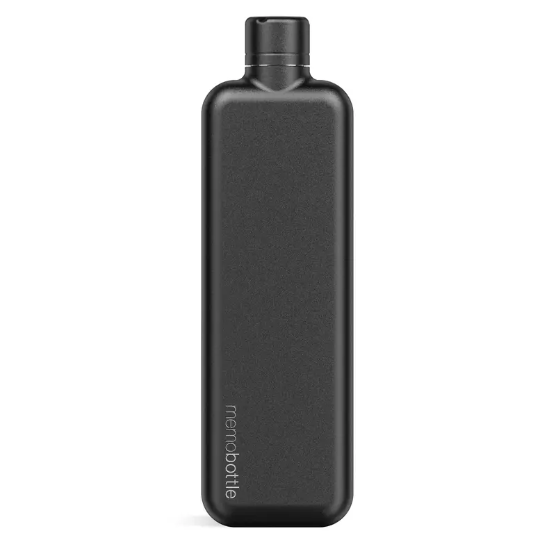 Memobottle Slim Stainless Steel Platte Waterfles RVS | 600ml | Zwart