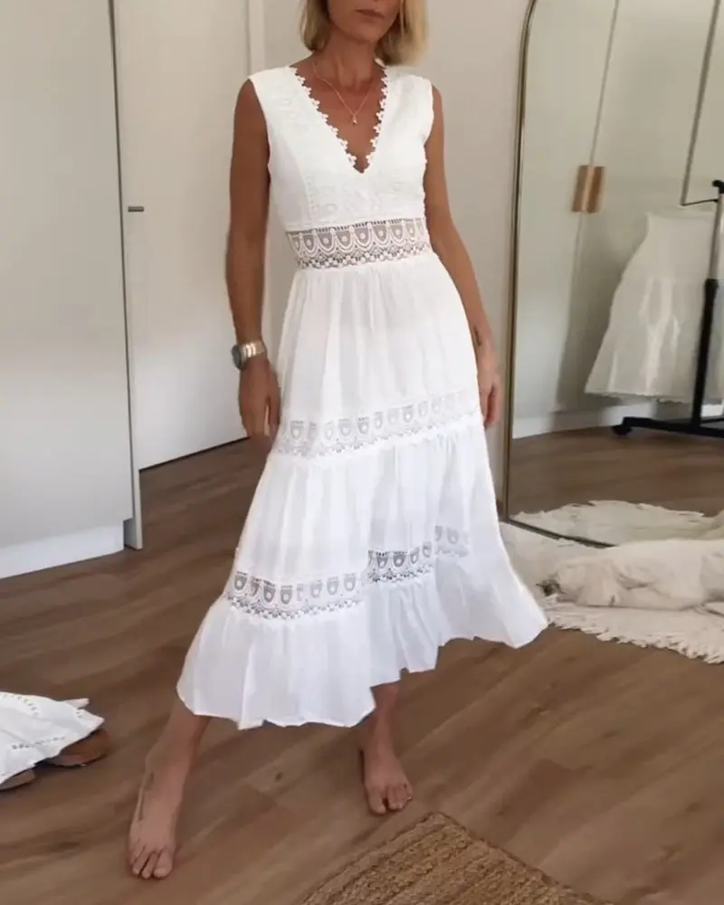 Midikleid mit V-Ausschnitt in Weißer Spitze - Celina, Sommer 2025 Edition