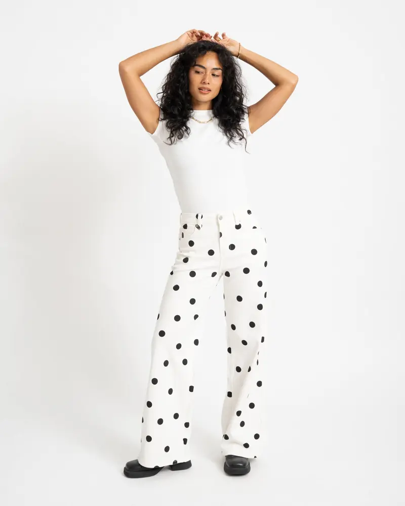 Mina Wide Leg Polkadot Jeans Wit