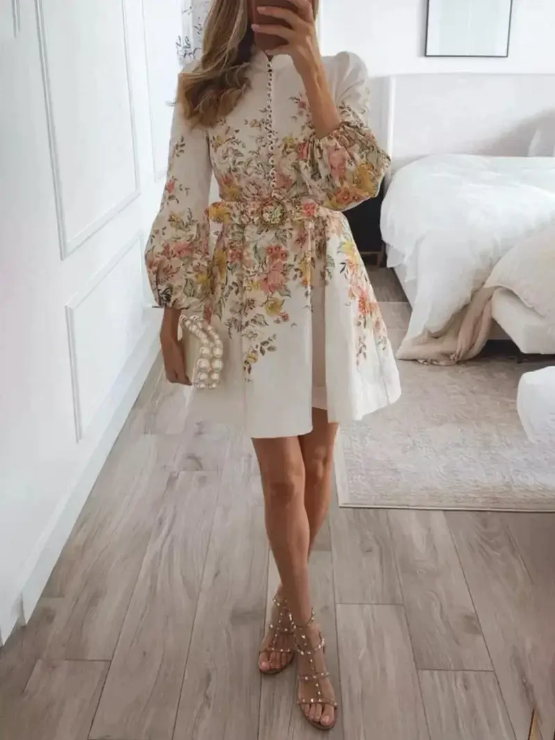 Minikleid mit Knöpfen und Herbstmuster - Isabella