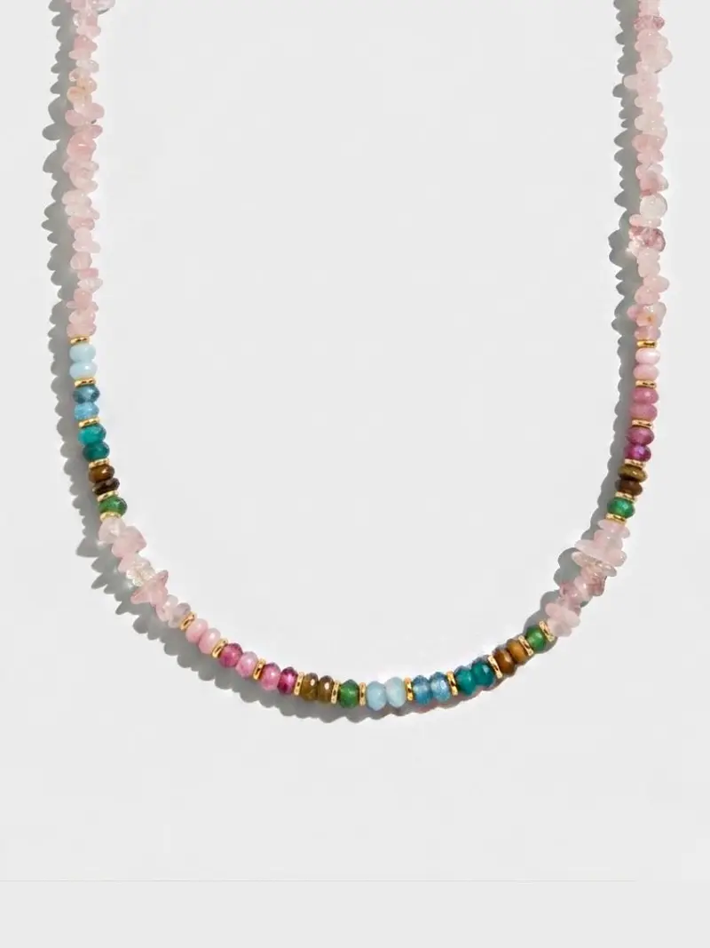 Mixed Natural Stones Necklace Rose Quartz
