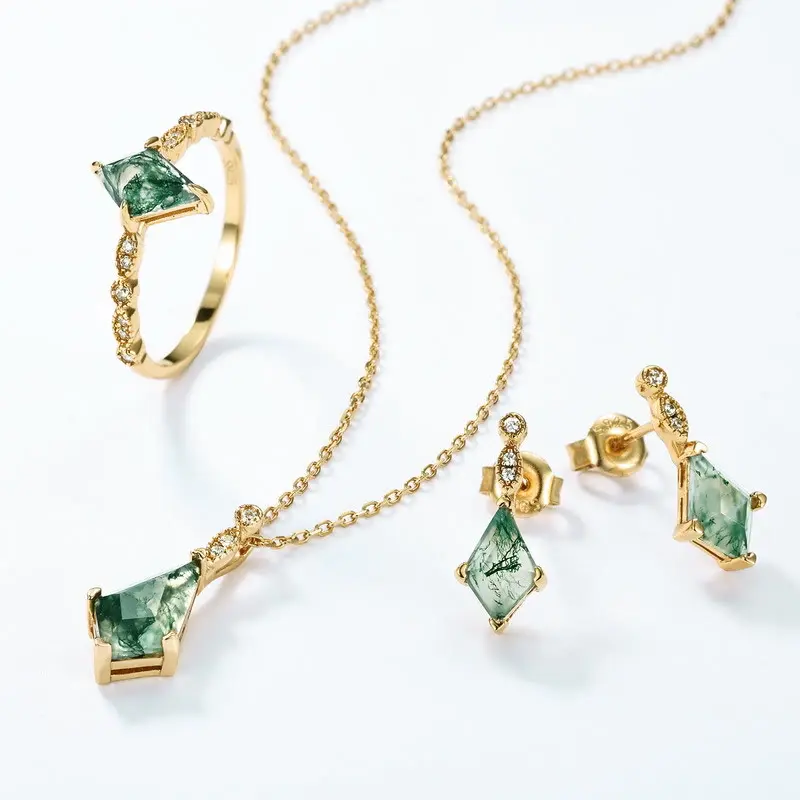 Moosachat- und Weißzirkon-Schmuckset – Lana