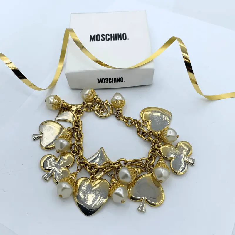 Moschino Card Suits & Baroque Pearls Charm Bracelet
