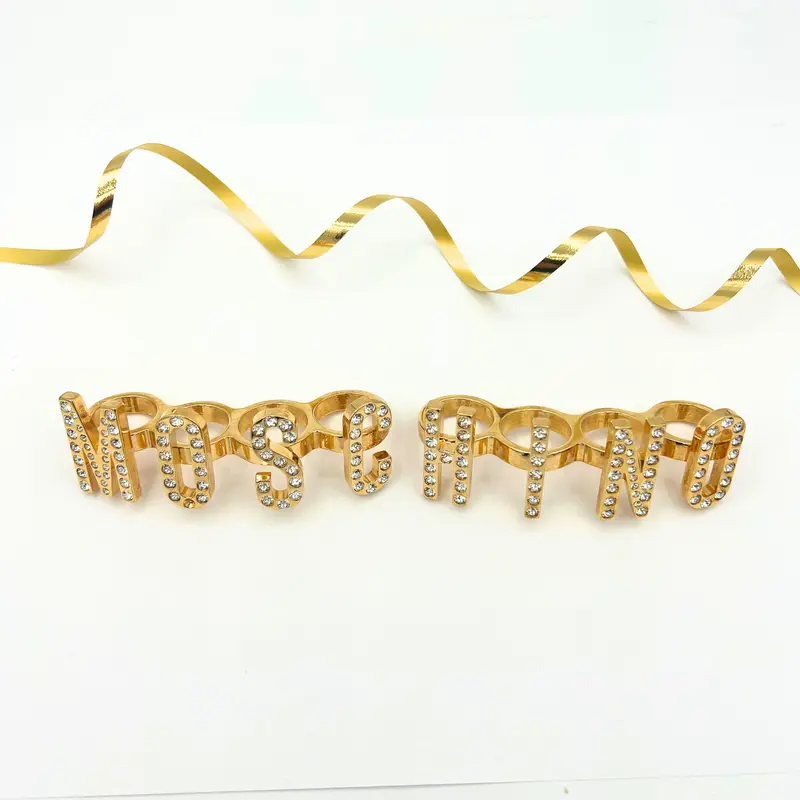Moschino Chunky Logo Crystal Knuckle Ring Set