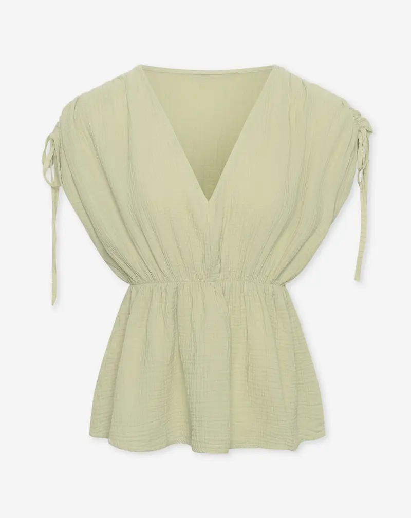 MOUSSELINE PEPLUM TOP LICHT OLIJFGROEN