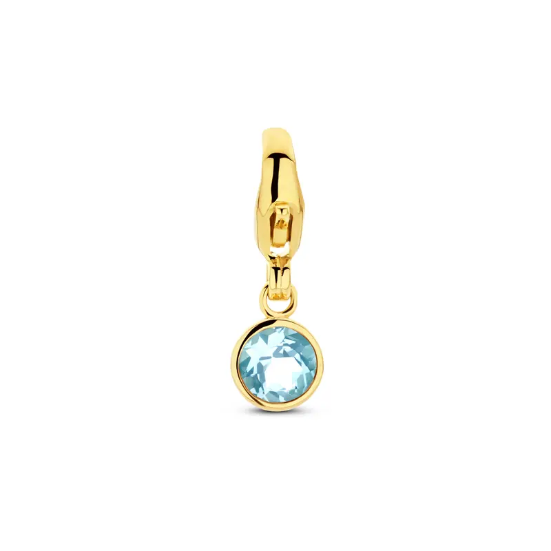 'Natalis' 14 karaat geelgouden bedel blauwe topaas december