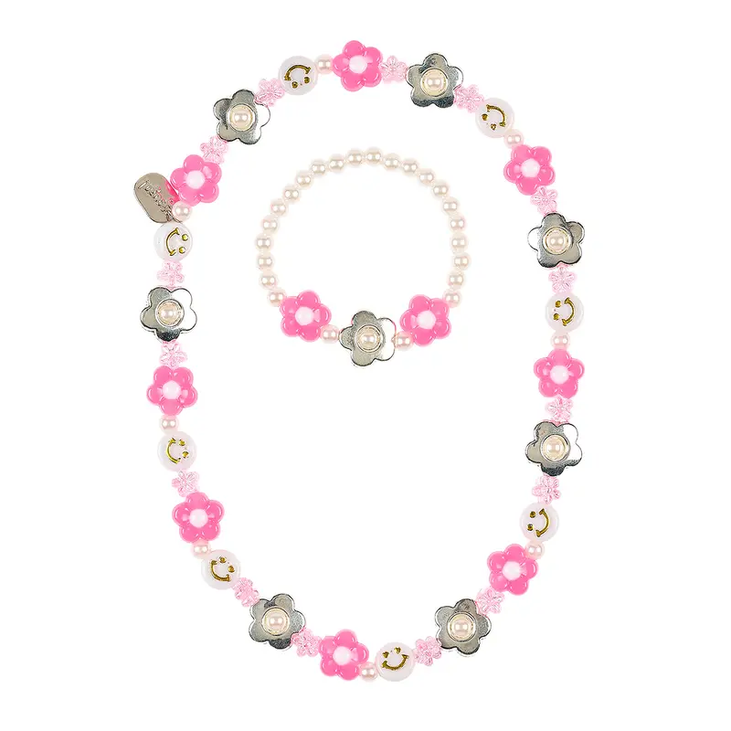 Necklace & bracelet set Jessie flower pink (1 set)