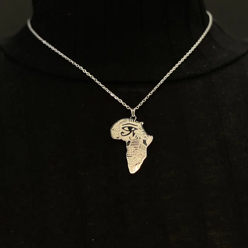 Necklace / pendant - African continent with symbol - Silver
