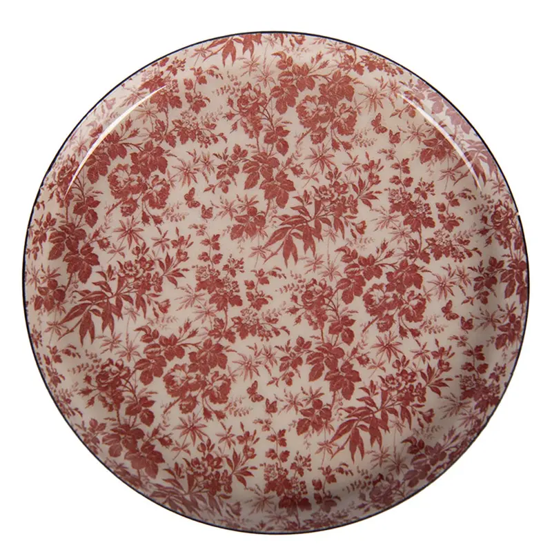 Onderzetter Bloemen metaal wit rood 11x11cm