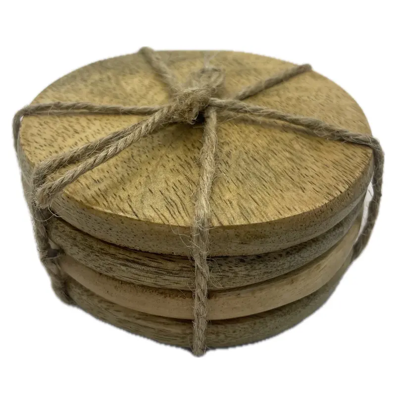 Onderzetters set-van-4 Rond hout lichtbruin 10x10cm