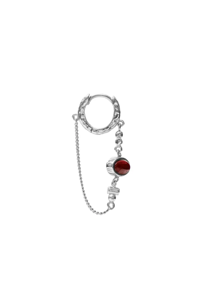 Onyx Chain Hoop Earring - Silver