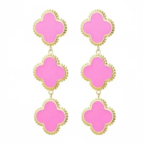 Oorbellen 3 Klavers goud roze