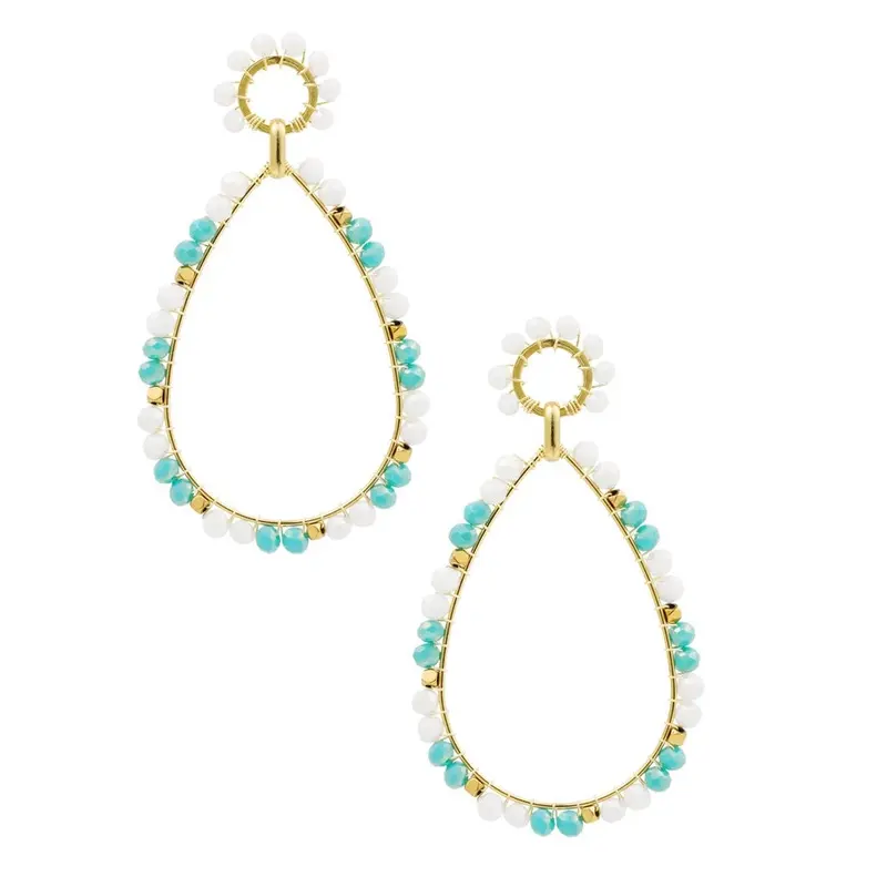 Oorbellen Druppel Hanger met Kralen goud blauw