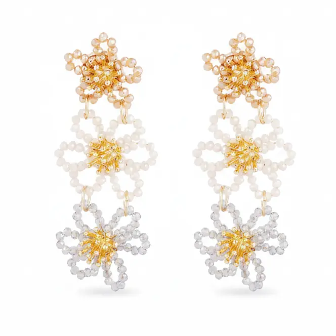 Oorbellen Flower Party Statement goud beige
