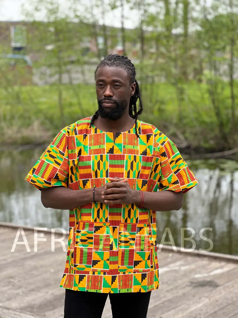 Orange Kente Dashiki Shirt / Dashiki Dress - African print top - Unisex