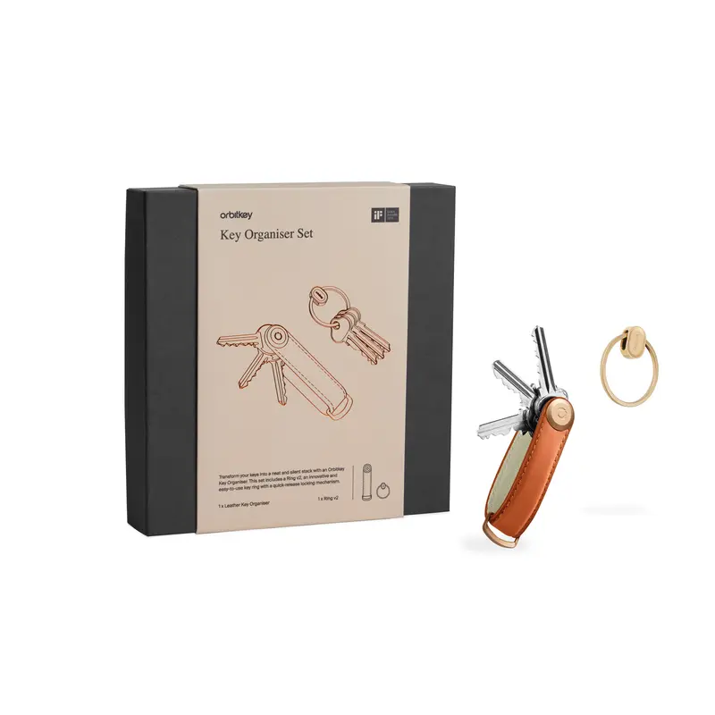 Orbitkey Gift Set | Key Organizer Premium Leder Cognac-Tan + Ring V2