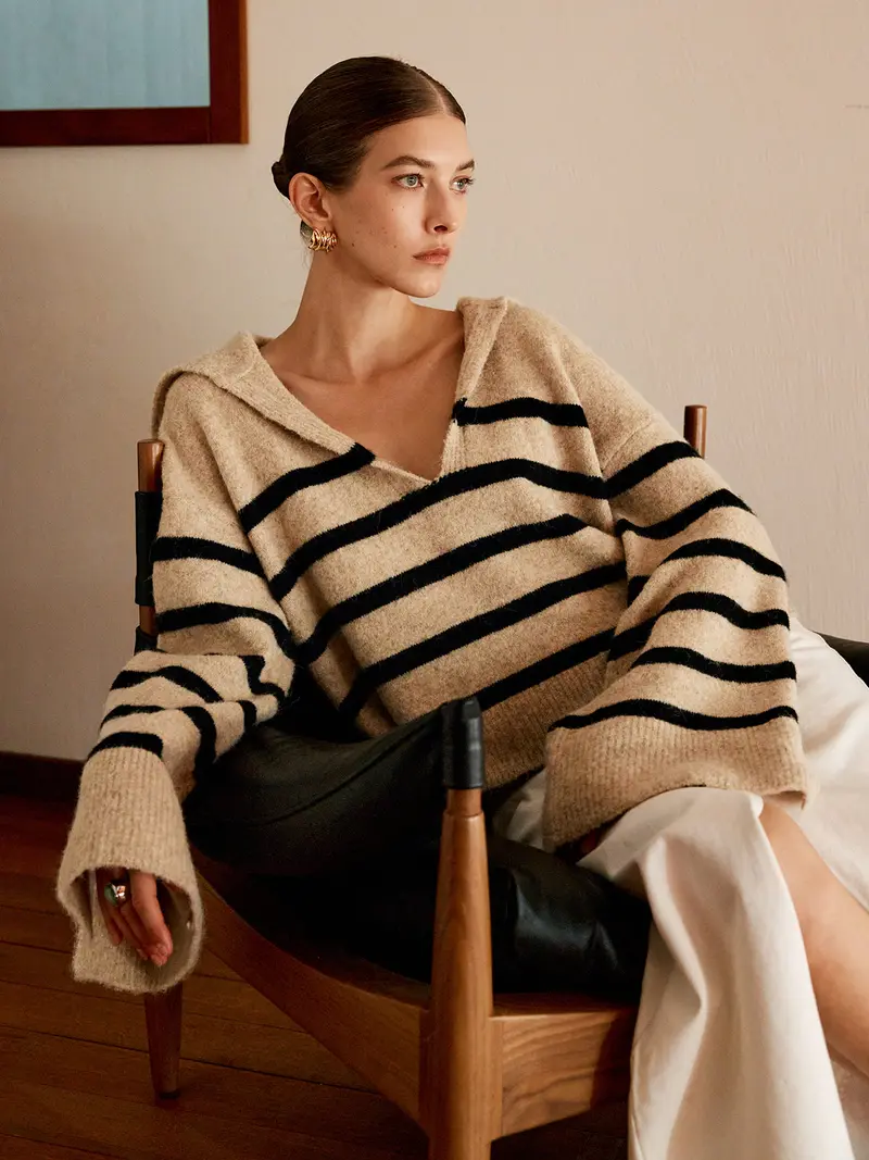 Oversize Gestreifter Damenpullover – Celina Herbstedition