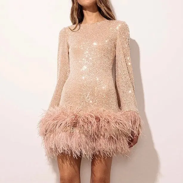 Pailletten-Kleid mit Federdetails - Ayla Herbstzauber Edition