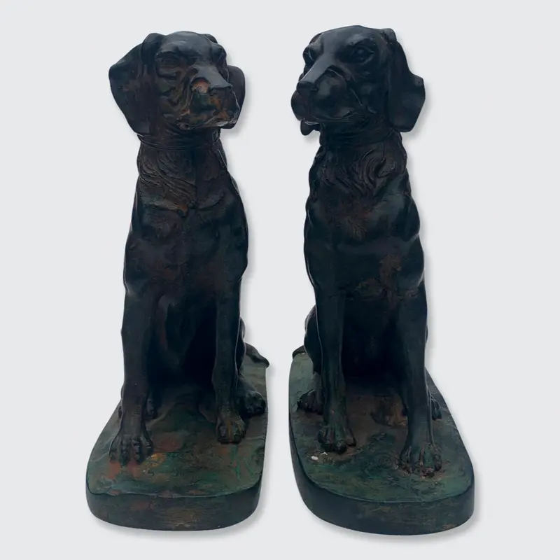 Pair of Bronze Hunting Dogs Sculptures