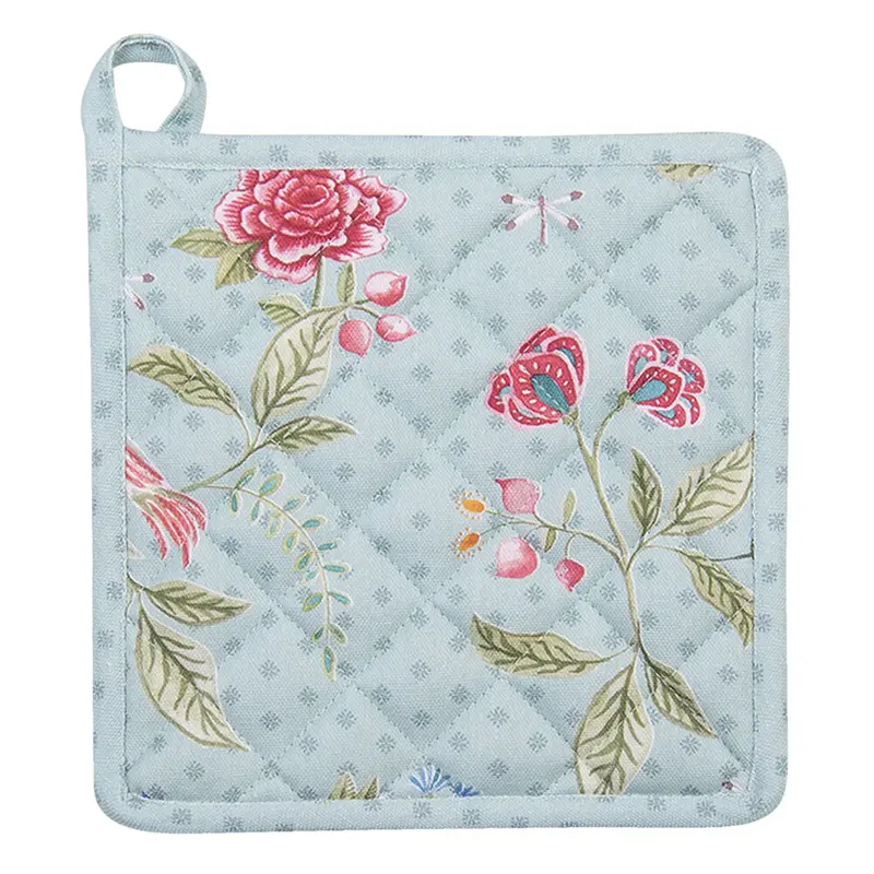 Pannenlap Bloemen blauw groen  20x20cm