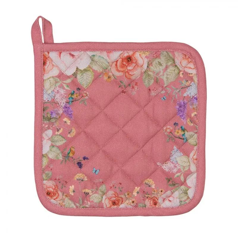 Pannenlap Bloemen roze 20x20cm