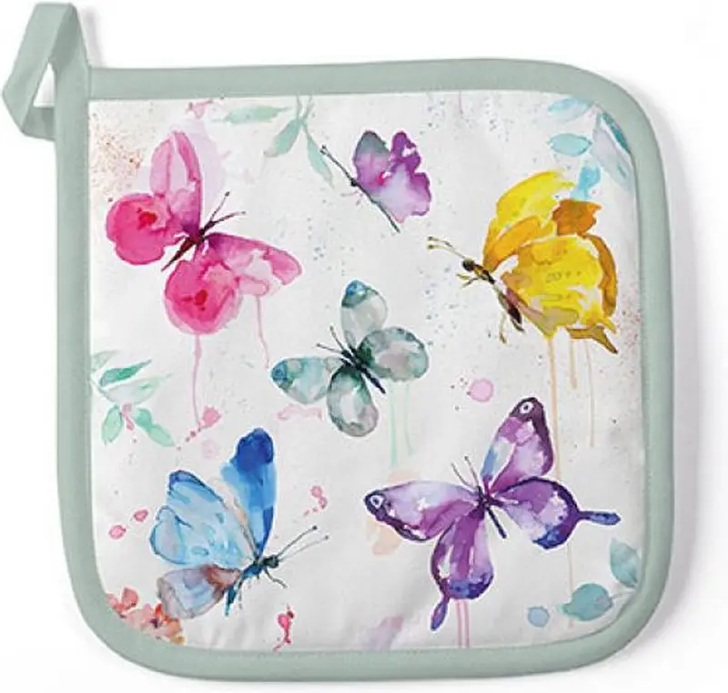 Pannenlap Butterfly Katoen wit multi 20x20cm