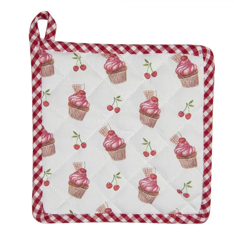 Pannenlap Cupcakes wit rood 20x20cm