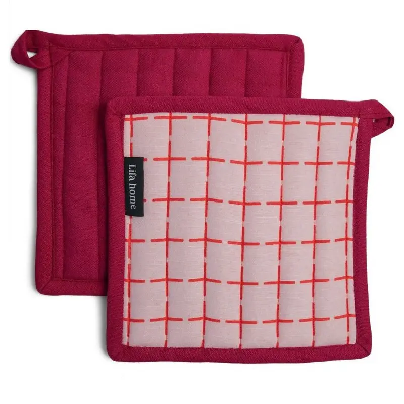 Pannenlappen set-van-2 Vivid Pink Orange 20x20cm