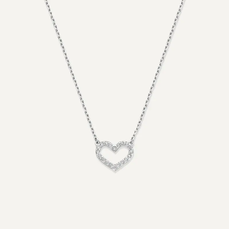 Pavé Cubic Zirconia Open Heart Pendant Necklace