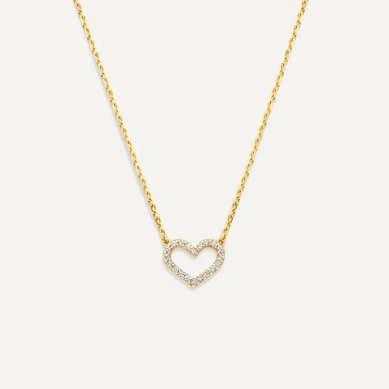 Pavé Cubic Zirconia Open Heart Pendant Necklace