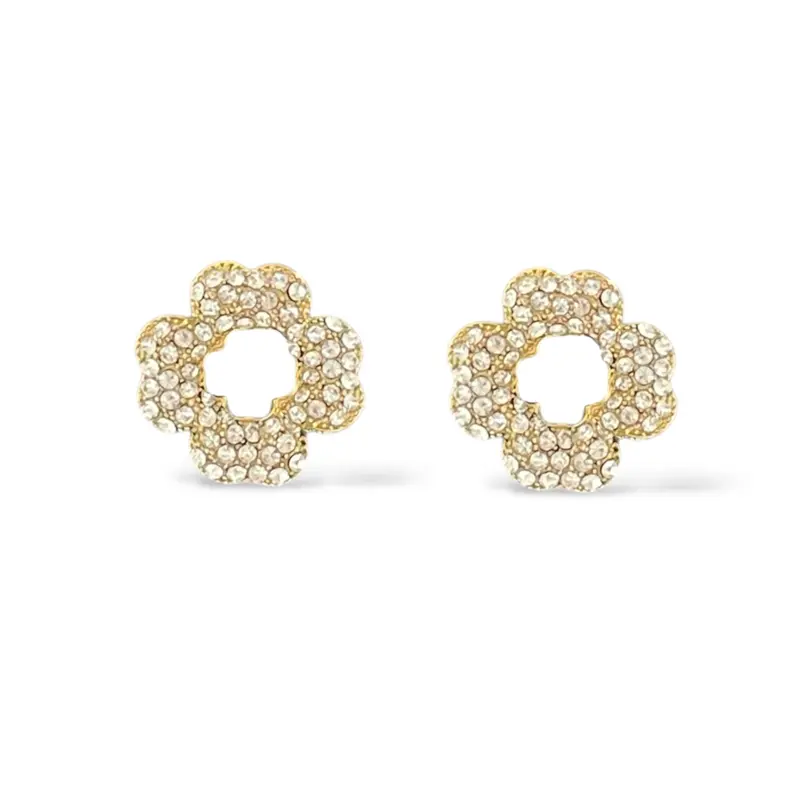 Pavé Flower Clip Earrings