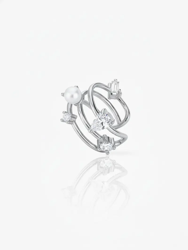 Pearls & Stones Ear Cuff Silver