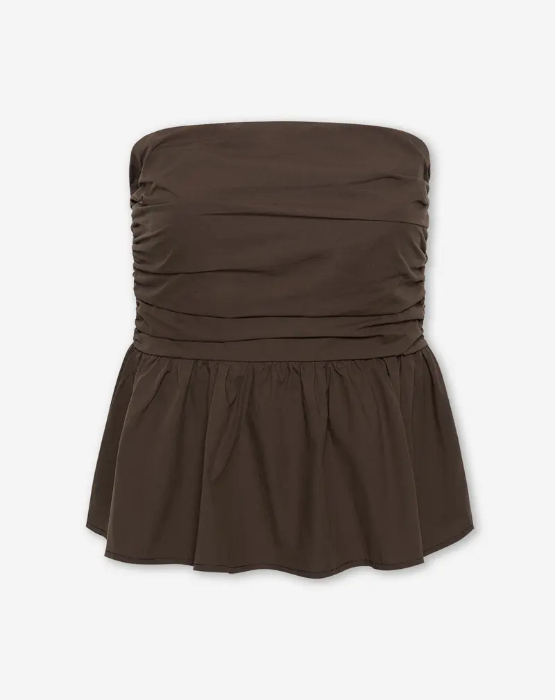 PEGGY POPLIN STRAPLESS PEPLUM TOP BRUIN
