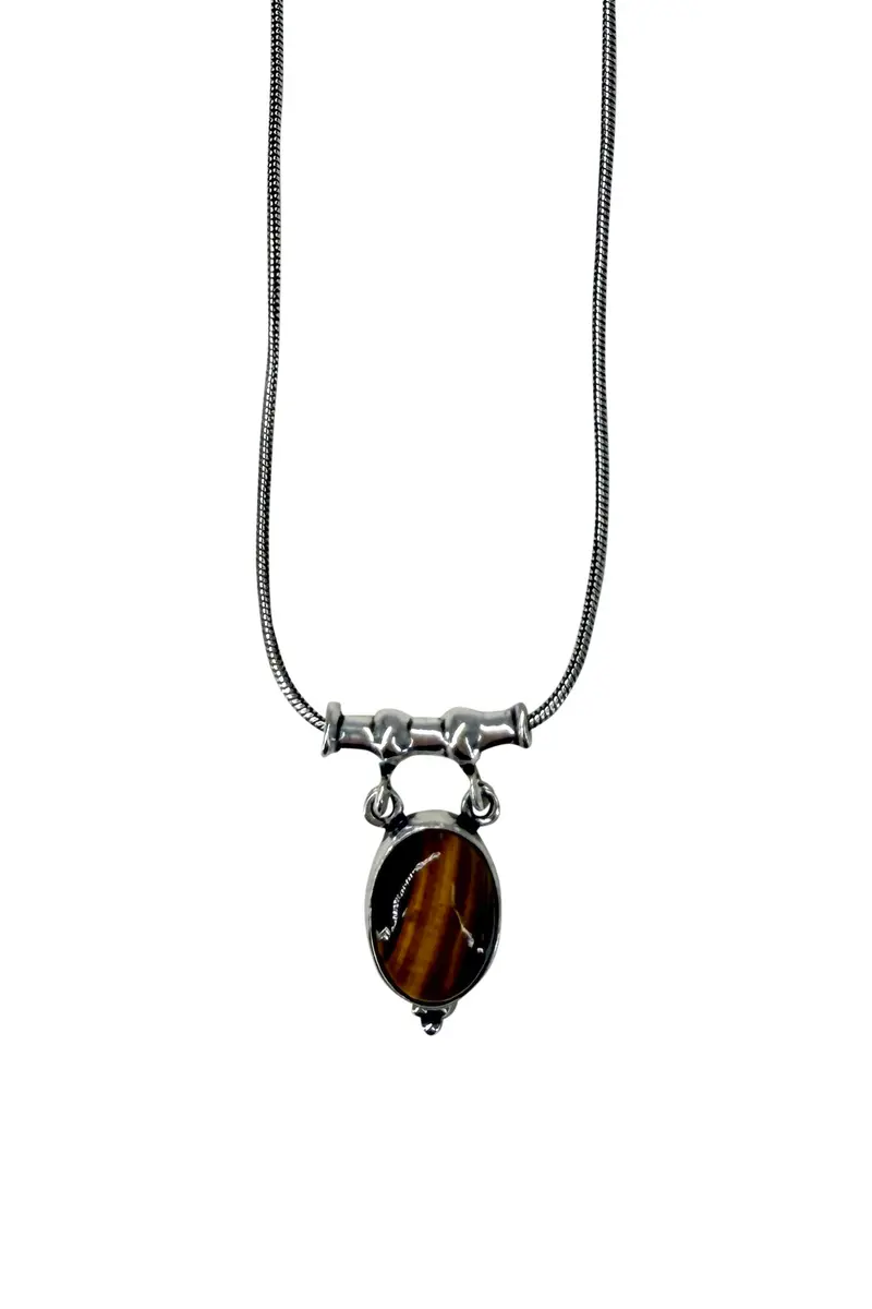 Phoebe Tiger Eye Necklace 50cm - Silver Plated