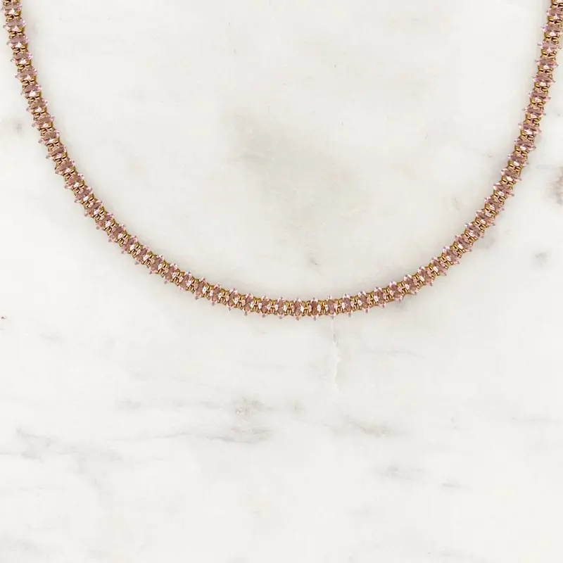 Pink Oval Rhinestone Choker